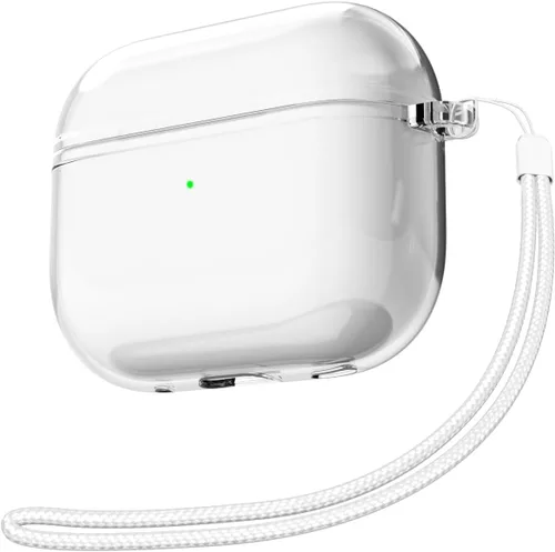 Vista 27 de Svanove Funda transparente para Airpods con correa, bonita carcasa rígida transparente de plástico para Airpods de 1ª 2ª generación con cuerda