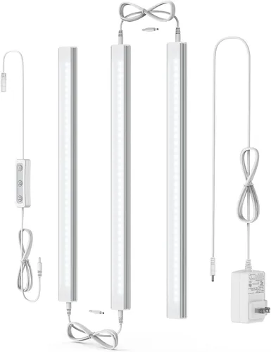 Vista 8 de ASOKO Luces LED regulables para debajo del gabinete, blanco cálido 3000 K, 3 piezas de 12 pulgadas conectables LED enchufe de iluminación