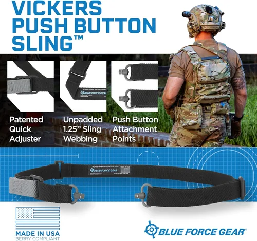 Vista 2 de Blue Force Gear Vickers - Eslinga con botón pulsador Se ajusta a posiciones de transporte Eslinga de 2 puntos con puntos QD 36-62 pulgadas