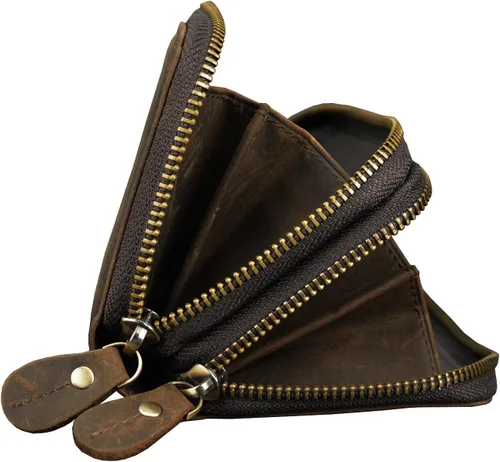 Vista 4 de LUUFAN Cartera larga de cuero genuino para hombre, cartera plegable grabada