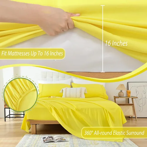 Vista 3 de Whitney Home Textile Sábanas de cama tamaño completo, sábanas de microfibra suave para hotel, tamaño completo, bolsillo extra profundo, juego