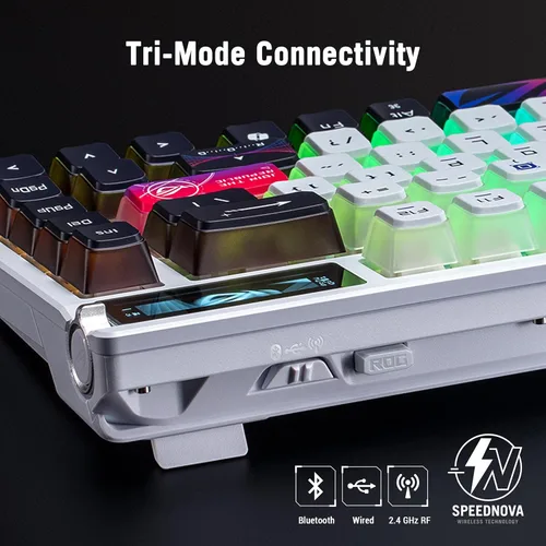 Vista 30 de ASUS Teclado mecánico inalámbrico ROG Azoth para juegos, 75% TKL, conectividad trimodo, interruptores lineales ROG NX Snow prelubricados Blanco