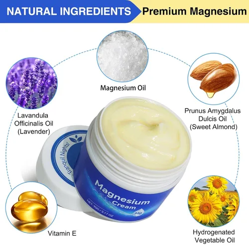 Vista 3 de ReliCo - Crema de magnesio, de rápida absorción pura con vitamina E Loción de magnesio de 3.17oz para piernas, pies y brazos, ideal para uso nocturno