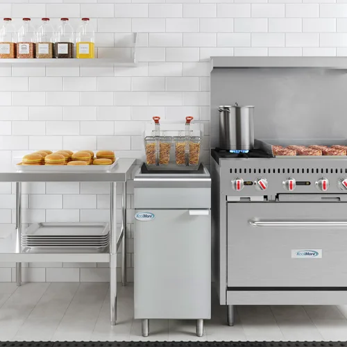 Vista 4 de KoolMore Freidora comercial de propano líquido de pie de 40 libras con 90,000 BTU en acero inoxidable, certificación ETL (KM-FDF40-LP)