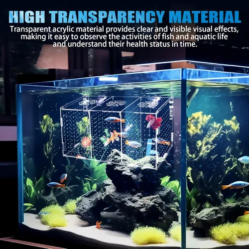 Vista 2 de Caja de cría de peces, caja de aislamiento de peces de acrílico, separador de peces para acuario, incubadora de acuario con ventosas para peces