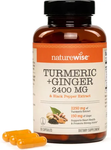 NatureWise Cúrcuma Curcumina + Jengibre 2400 mg - Curcuminoides Ultra Altos 2100 mg - Extracto de Cúrcuma + Jengibre - Fuerza Extra y Absorción -