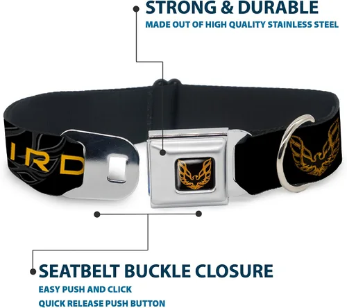 Vista 4 de Buckle-Down Collar de perro Hebilla de cinturón de seguridad Pontiac Firebird Logo Negro Grises Oros, Multicolor, 1 pulgada de ancho - Se adapta a