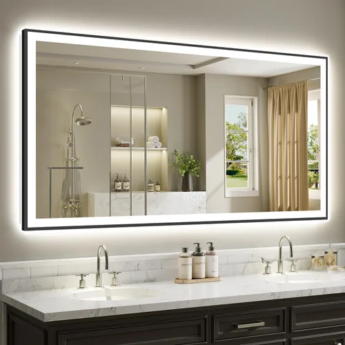 Vista 51 de Espejo de baño LED de 20 x 30 pulgadas con luces delanteras y retroiluminadas, espejo de tocador iluminado para pared de baño con 3