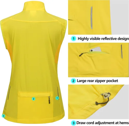 Vista 4 de Little Donkey Andy Chaleco reflectante de ciclismo para mujer, chaleco de viento, ligero, transpirable, UPF 50 para golf, correr