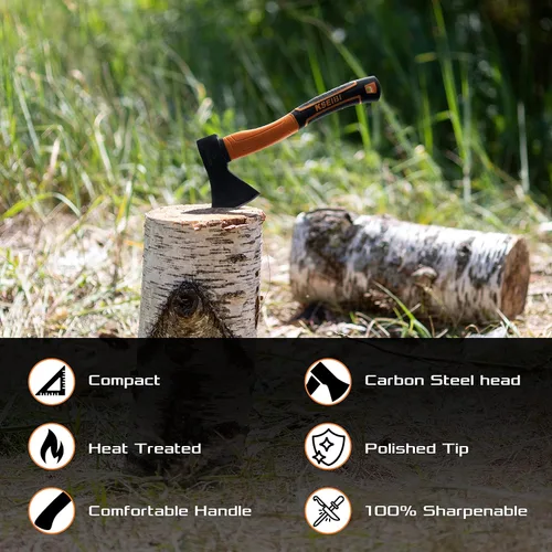 Vista 6 de KSEIBI Hacha de camping negro y naranja paquete de hacha de 14 pulgadas