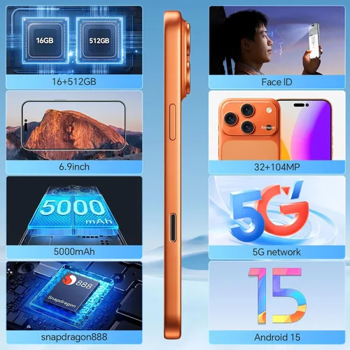 Vista 2 de Teléfonos celulares desbloqueados Q17 PM, 5G Dual SIM Dual Standby Android 15 Smartphone, teléfono Android 16+512GB, pantalla HD de 6.9 pulgadas