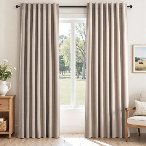 Vista 59 de Topfinel Cortinas opacas, blanco beige, 2 paneles, ventanas pequeñas, textura, mezcla de lino, bohemia, abedul, rural, gancho, bolsillo trasero
