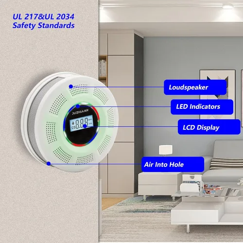 Vista 2 de Detector de alarma de monóxido de carbono y humo de versión mejorada, alarma de humo y CO con pantalla digital, detectores de monóxido de carbono