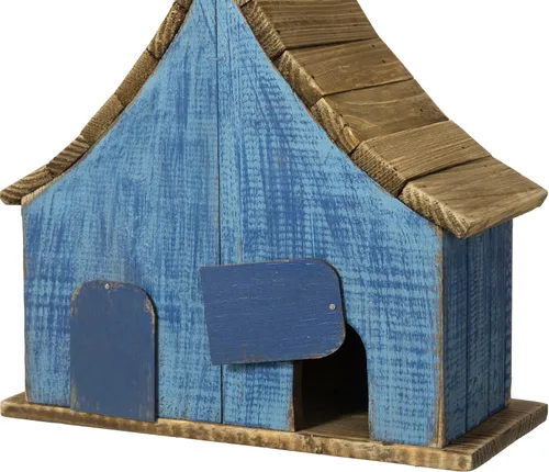 Vista 7 de Glitzhome Casas para pájaros colgantes para exteriores, 10.75 pulgadas de largo, madera maciza envejecida con flores 3D, rústicas pintadas a mano