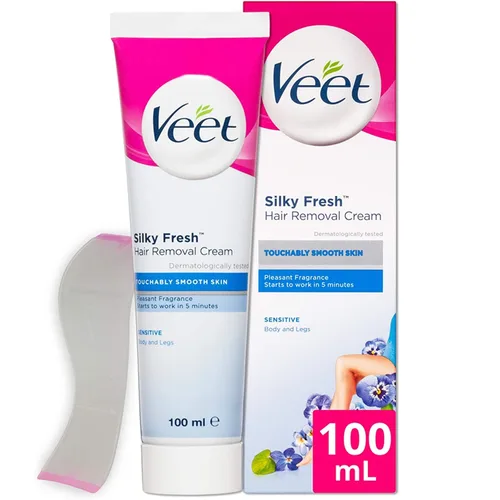 Vista 10 de Veet Fórmula para piel sensible con aloe vera y vitamina E, crema en gel de depilación dermatológicamente probada 6.76 onzas líquidas para piernas