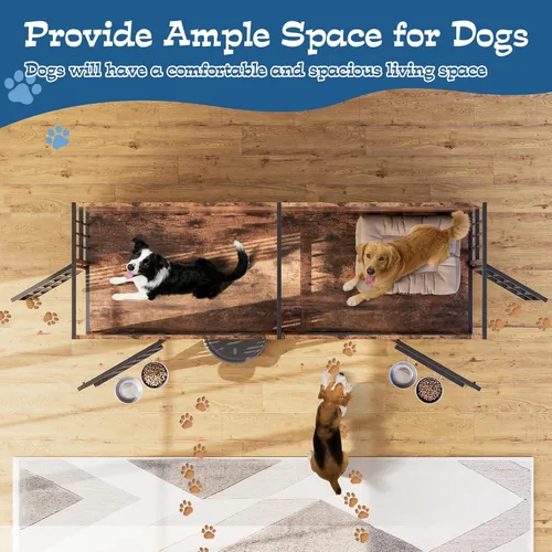 Vista 4 de Grepatio Mueble de jaula para perros de 79 pulgadas para 2 perros, perrera grande con cuencos giratorios de 360°, jaulas dobles para perros con 4