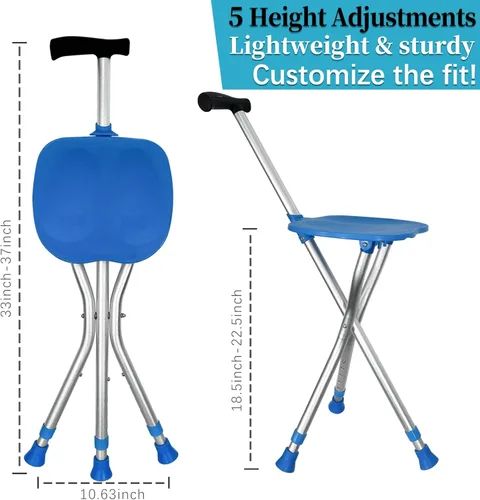 Vista 4 de Bastón plegable portátil ajustable con asiento que permite durabilidad mientras caminas y comodidad para sentarse, silla de muleta de aleación