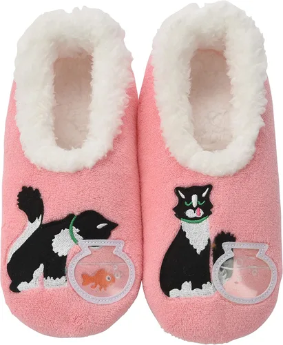 Snoozies - Calcetines tipo pantuflas combinables, pantuflas de casa para mujer, calcetines mullidos, diseños de animales