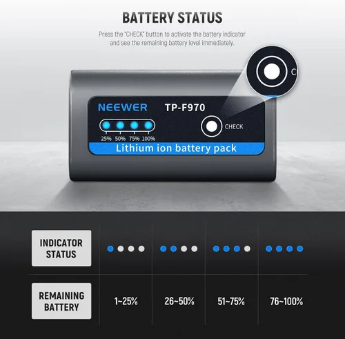 Vista 4 de Neewer Batería de repuesto NP-F970 de 10500 mAh, tiempo de carga completa de 4.8 horas, cable USB C de carga rápida PD de 20 W, batería recargable