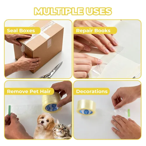 Vista 5 de Cinta de embalaje transparente de 3 pulgadas, 24 rollos (55 yardas, 2.0 mil), cinta de sellado industrial resistente para almacén, cumplimiento