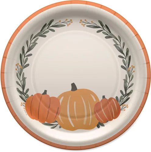 Vista 5 de American Greetings 36 platos de postre de 7 pulgadas, suministros de fiesta de Acción de Gracias a cuadros