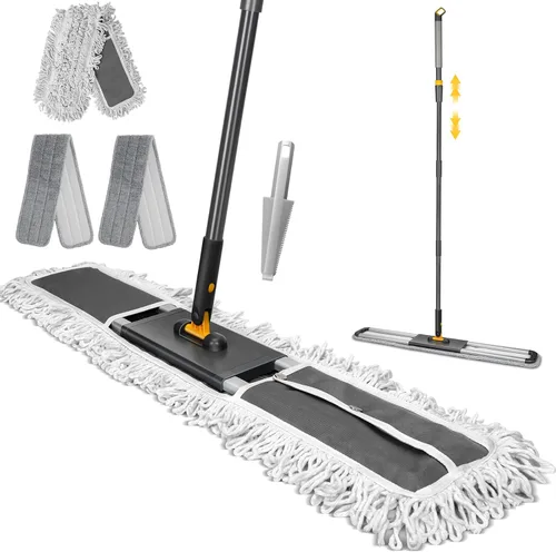 Vista 10 de MASTERTOP Escoba de microfibra para polvo, trapeadores planos de doble cara para pisos de madera dura con 4 almohadillas reutilizables, trapeadores