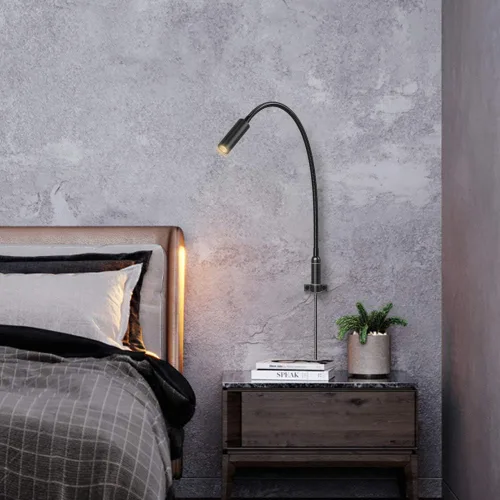 Vista 2 de Luz de lectura montada en la pared Interruptor táctil regulable LED 3W blanco cálido 3000K adaptador de CA (negro)