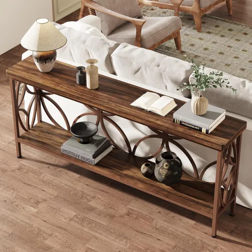 Vista 7 de Tribesigns - Mesa de sofá estrecha de 70.9 pulgadas, mesa de sofá larga industrial detrás del sofá, mesa consola de entrada con almacenamiento