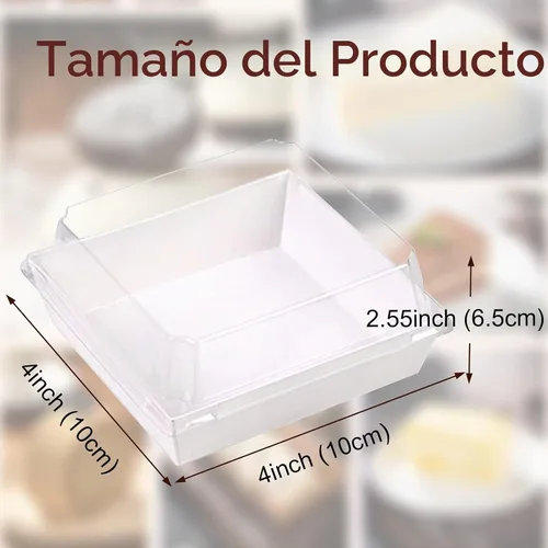 Vista 5 de RomanticBaking Paquete de 100 cajas de charcutería de 4 x 4 x 2.55 pulgadas con tapas transparentes, cajas de galletas, cajas de panadería, cajas