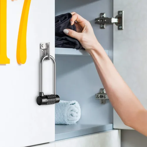 Vista 7 de KeeKit Candado combinado de 5 dígitos, candado restablectable de grillete de 4.65 pulgadas de largo, cerradura de gimnasio alargada impermeable