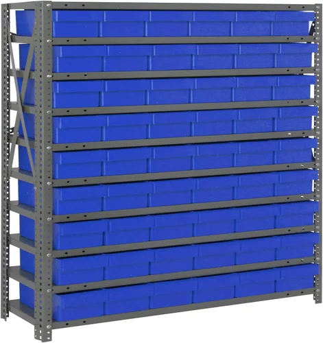 Vista 462 de Quantum QSBU-245BK Heavy Duty Shelving Unit with (7) Shelves and (24) QUS245 Black Bins for Garage Warehouse Storage Distribution 400 lb Load