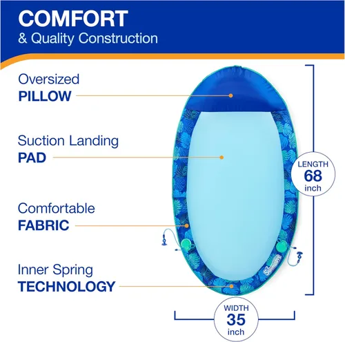 Vista 5 de Swimways Elite Spring Float Hamaca Tumbona de piscina, flotadores inflables de piscina para adultos con inflado rápido, hamaca de piscina