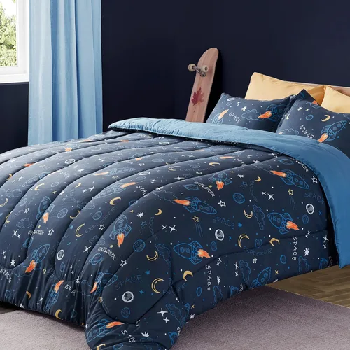 Vista 8 de SLEEP ZONE Juego de edredón de 2 piezas con estampado de 2 piezas para niñas, resistente a la decoloración, lavable a máquina, color rosa ballet
