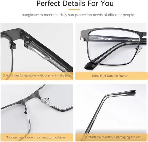 Vista 5 de Devirld Photochromic Nearsighted Distance Glasses Spring Hinge UV400 Sunglasses Anti Blue Light Myopia Glasses for Men Women(Black, -0.50