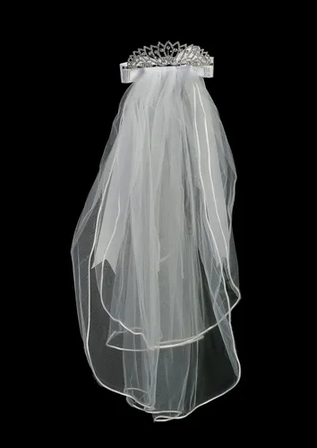 Vista 3 de Swea Pea & Lilli - Velo de primera comunión para niñas, tocado blanco para la primera comunión con tiara y lazo, Blanco