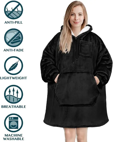 Vista 9 de PAVILIA Manta con Capucha para Mujeres, Manta de Sherpa Usable para Hombres, Sudadera de Gran Tamaño Acogedora, Sudadera con Capucha