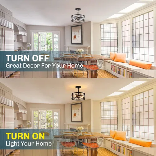 Vista 5 de mavcadonf Lámpara de techo semiempotrada de 2 luces, de 14 pulgadas, industrial y moderna, con jaula de metal, lámpara de techo con acabado