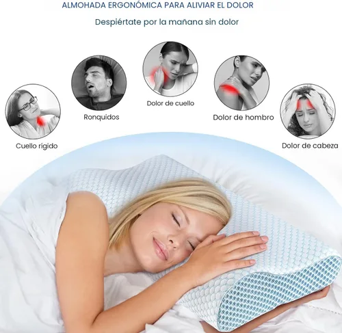 Vista 4 de Almohada de espuma viscoelástica para cama para dormir, almohada ortopédica cervical de contorno de cuello ergonómica para personas que duermen