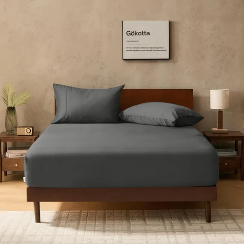 Vista 26 de Gokotta Sábana bajera ajustable y funda de almohada de rayón de bambú, sábana refrescante súper suave con 4 correas elásticas en las esquinas