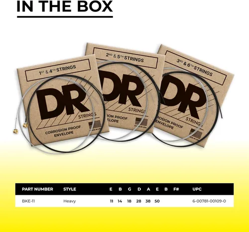 Vista 4 de DR Strings Cuerdas para guitarra eléctrica, Black Beauties-Black Coated, 11-50 (BKE-11)