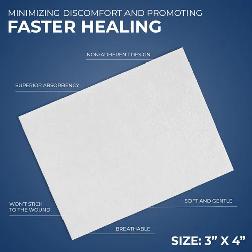 Vista 3 de MED PRIDE Almohadillas antiadherentes estériles para heridas, altamente absorbentes, sin dolor, envueltas individualmente (2 x 3 pulgadas