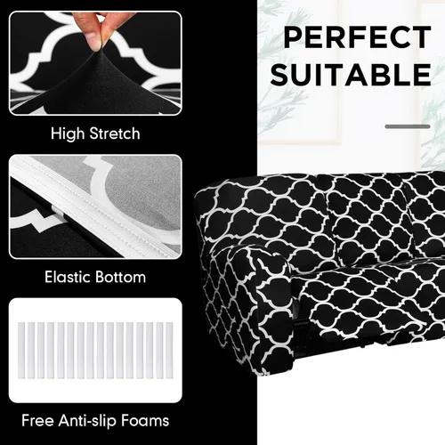 Vista 3 de Peryiter 7 fundas impresas en forma de L para sofá reclinable seccional de 5 asientos, fundas de sofá seccional de terciopelo de seda láctea, funda
