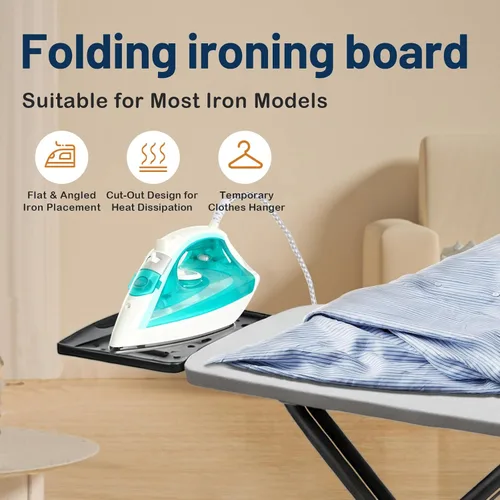 Vista 6 de Tabla de planchar, tabla de hierro de altura ajustable con soporte de hierro, mesa de hierro de metal plegable, soporte de hierro resistente