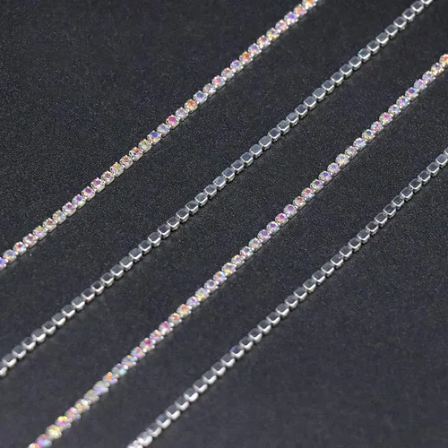 Vista 4 de Jerler 10 yardas de diamantes de imitación de cristal SS6.50.079 in, cadena de cierre AB para manualidades de costura, ideal para bodas, fiestas