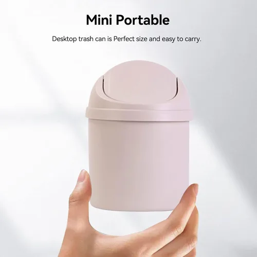 Vista 3 de HERCHR Botes de basura pequeños de plástico, papelera de escritorio en miniatura con tapa, pequeño bote de basura de oficina con tapa de escritorio