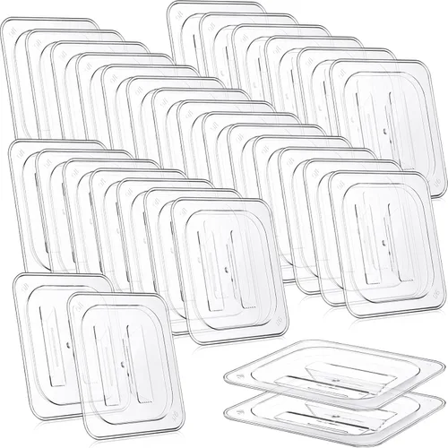 Vista 8 de Hoolerry 24 tapas de sartén de alimentos con asa de policarbonato tamaño 1/6 tapa transparente para restaurante, contenedor de alimentos comerciales