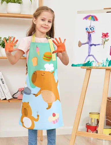 Vista 5 de WERNNSAI Delantales artísticos para cocinar, delantal de pintura para niñas y niños