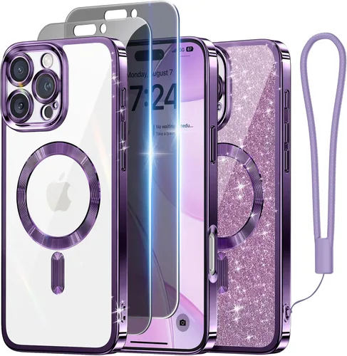 Vista 50 de Meifigno Funda diseñada para iPhone 16 de 6.1 pulgadas, [tarjeta con purpurina y correa de muñeca] [compatible con MagSafe] Protección completa