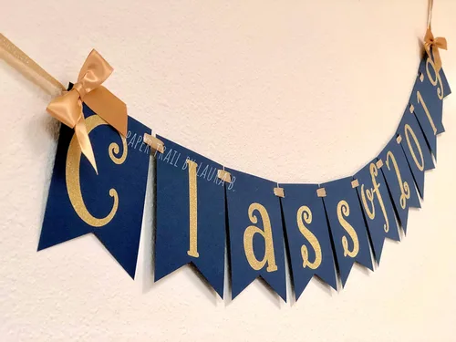 Vista 2 de Class of 2019 Graduation Party Banner. Navy Blue and Gold Party Decor. Congratulations Graduate. Graduation Party.