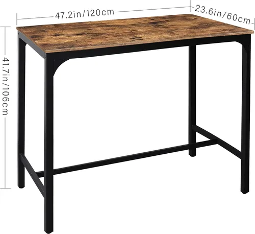 Vista 3 de VEIKOU Mesa de barra industrial de 47 pulgadas, mesa de pub alta con patas ajustables y marco de metal resistente, color marrón rústico